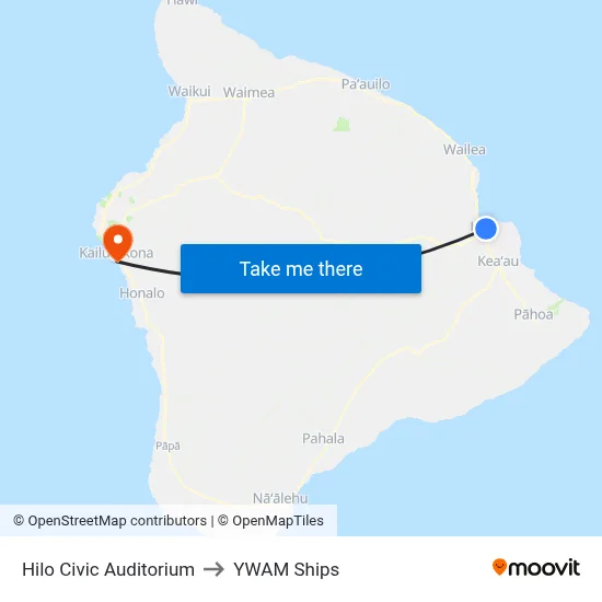 Hilo Civic Auditorium to YWAM Ships map
