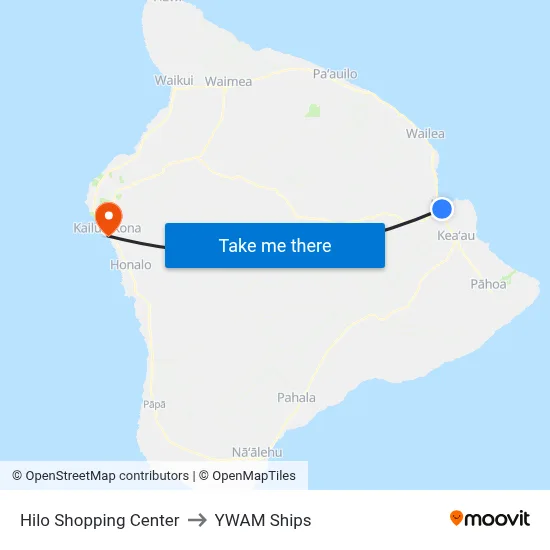 Hilo Shopping Center to YWAM Ships map