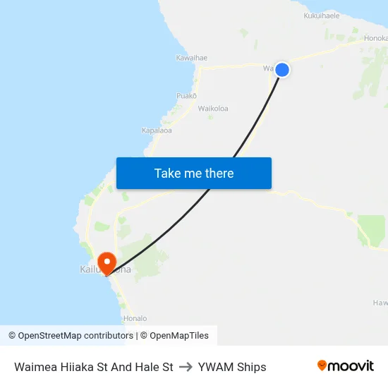 Waimea Hiiaka St And Hale St to YWAM Ships map