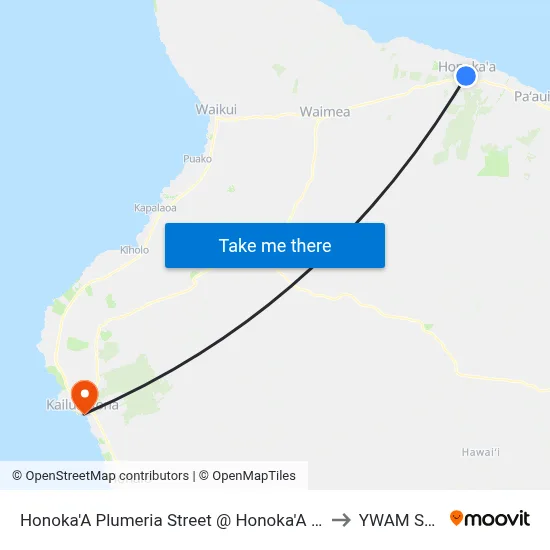 Honoka'A Plumeria Street @ Honoka'A Hospital to YWAM Ships map