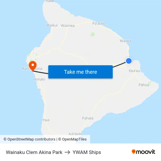 Wainaku Clem Akina Park to YWAM Ships map