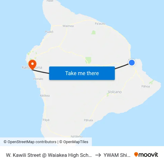 W. Kawili Street @ Waiakea High School to YWAM Ships map