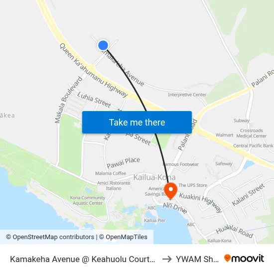 Kamakeha Avenue @ Keahuolu Courthouse to YWAM Ships map