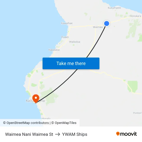 Waimea Nani Waimea St to YWAM Ships map