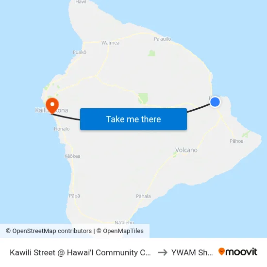 Kawili Street @ Hawai'I Community College to YWAM Ships map