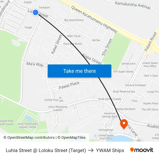 Luhia Street @ Loloku Street (Target) to YWAM Ships map