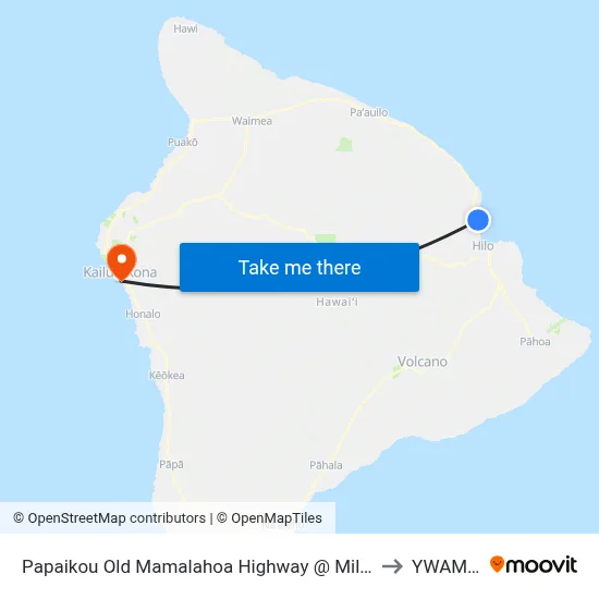 Papaikou Old Mamalahoa Highway @ Mill Road (U.S. Post Office) to YWAM Ships map