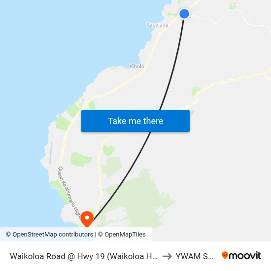 Waikoloa Road @ Hwy 19 (Waikoloa Heliport) to YWAM Ships map