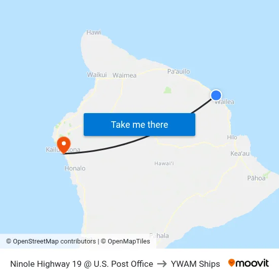 Ninole Highway 19 @ U.S. Post Office to YWAM Ships map