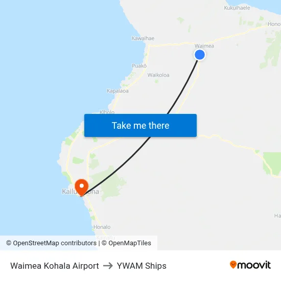 Waimea Kohala Airport to YWAM Ships map