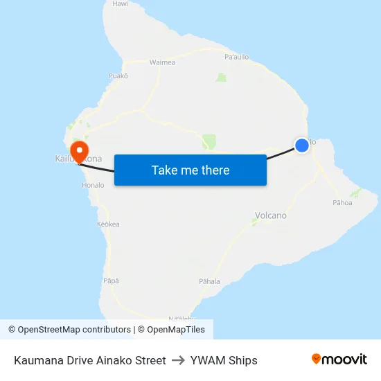 Kaumana Drive Ainako Street to YWAM Ships map