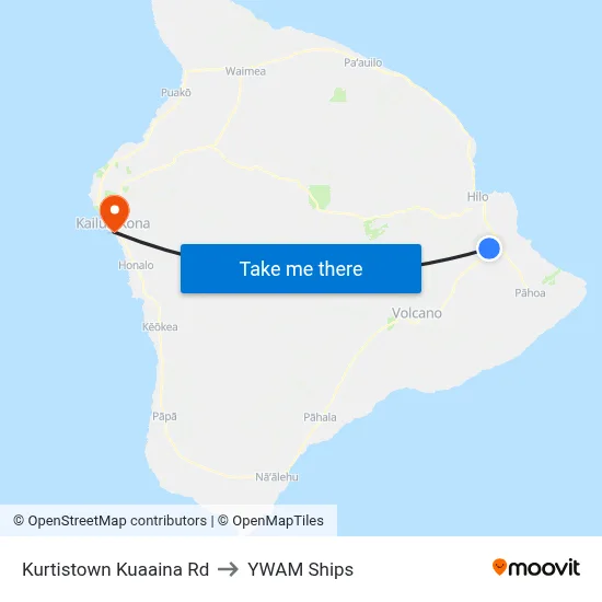 Kurtistown Kuaaina Rd to YWAM Ships map