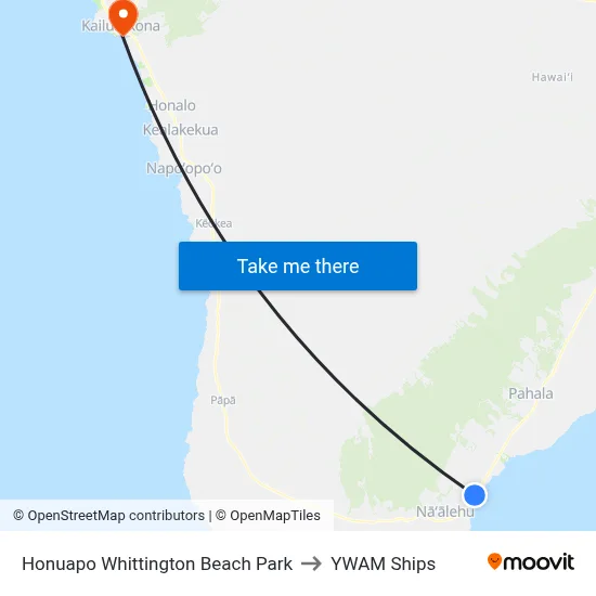 Honuapo Whittington Beach Park to YWAM Ships map