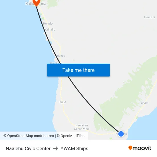 Naalehu Civic Center to YWAM Ships map