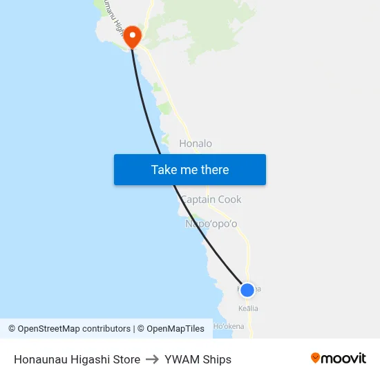 Honaunau Higashi Store to YWAM Ships map