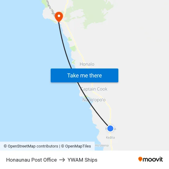 Honaunau Post Office to YWAM Ships map