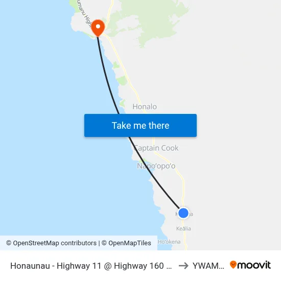 Honaunau - Highway 11 @ Highway 160 (Honaunau Post Office) to YWAM Ships map