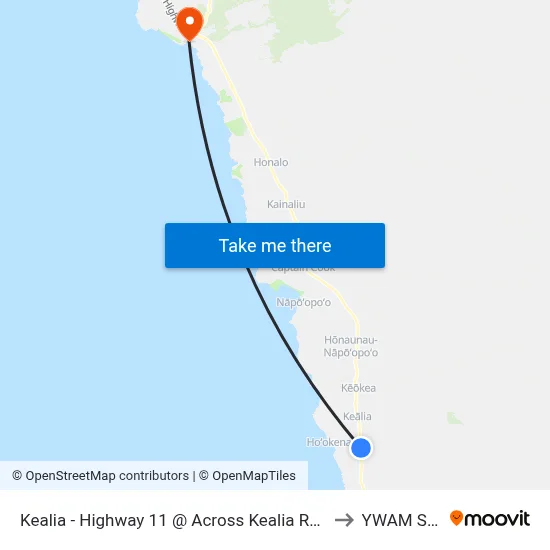 Kealia - Highway 11 @ Across Kealia Ranch Store to YWAM Ships map