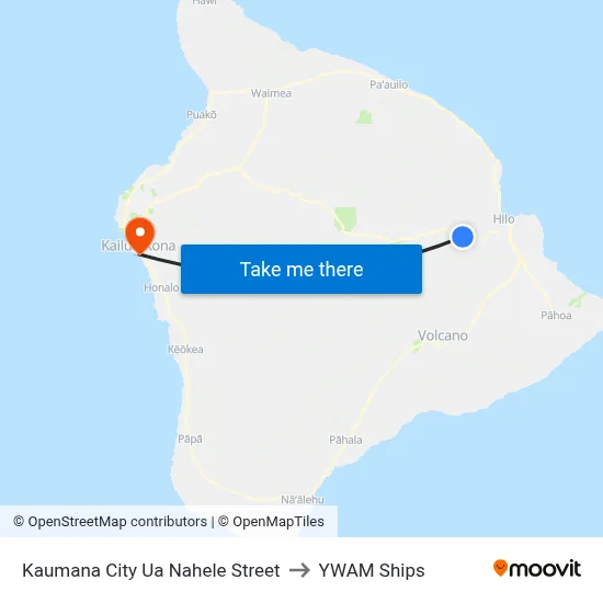 Kaumana City Ua Nahele Street to YWAM Ships map