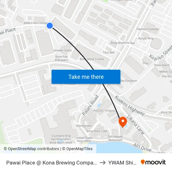 Pawai Place @ Kona Brewing Company to YWAM Ships map