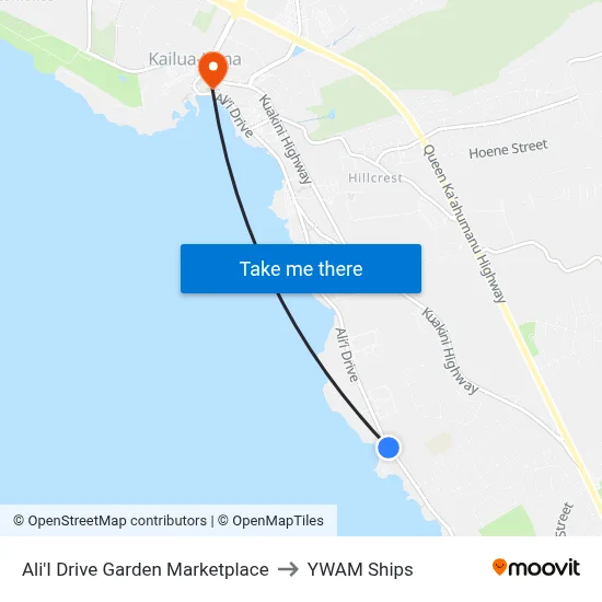 Ali'I Drive Garden Marketplace to YWAM Ships map