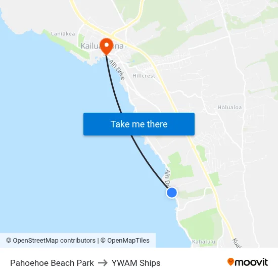 Pahoehoe Beach Park to YWAM Ships map