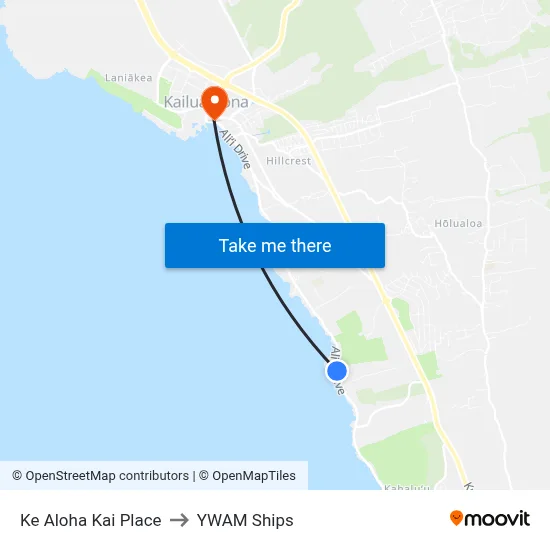 Ke Aloha Kai Place to YWAM Ships map