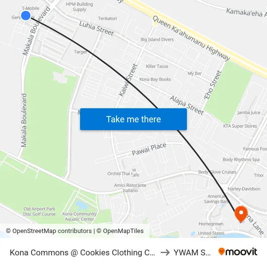Kona Commons @ Cookies Clothing Company to YWAM Ships map