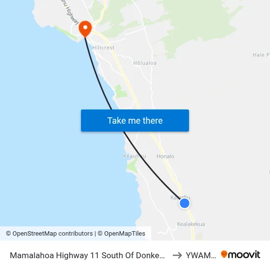Mamalahoa Highway 11 South Of Donkey Balls Chocolate Factory to YWAM Ships map