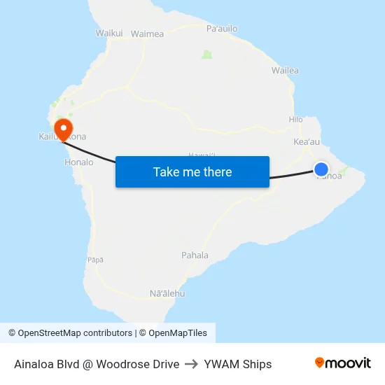 Ainaloa Blvd @ Woodrose Drive to YWAM Ships map