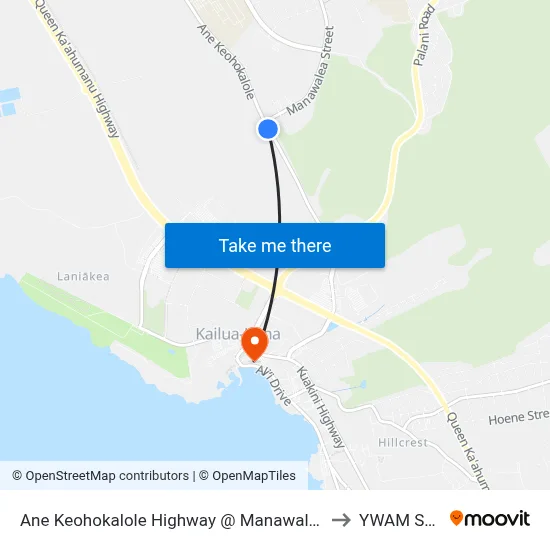 Ane Keohokalole Highway @ Manawalea Street to YWAM Ships map