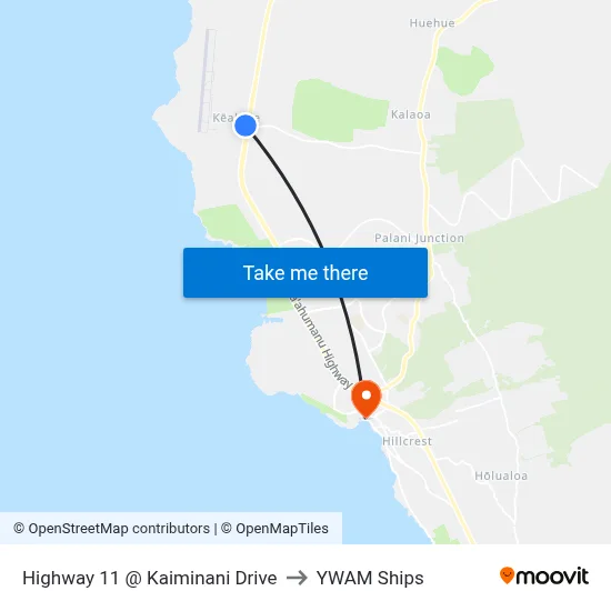 Highway 11 @ Kaiminani Drive to YWAM Ships map