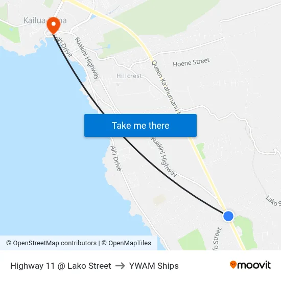 Highway 11 @ Lako Street to YWAM Ships map