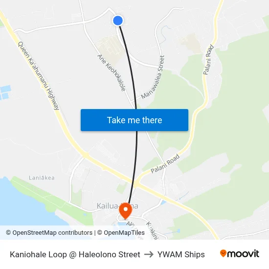 Kaniohale Loop @ Haleolono Street to YWAM Ships map
