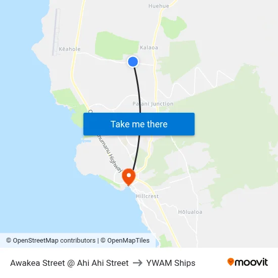 Awakea Street @ Ahi Ahi Street to YWAM Ships map