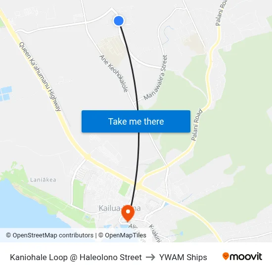 Kaniohale Loop @ Haleolono Street to YWAM Ships map