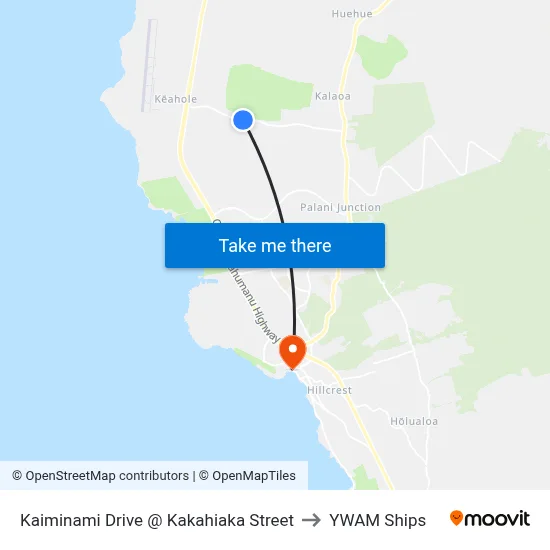 Kaiminami Drive @ Kakahiaka Street to YWAM Ships map