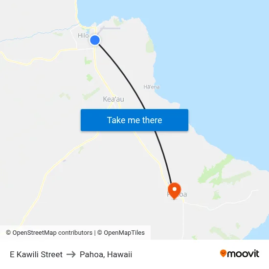 E Kawili Street to Pahoa, Hawaii map