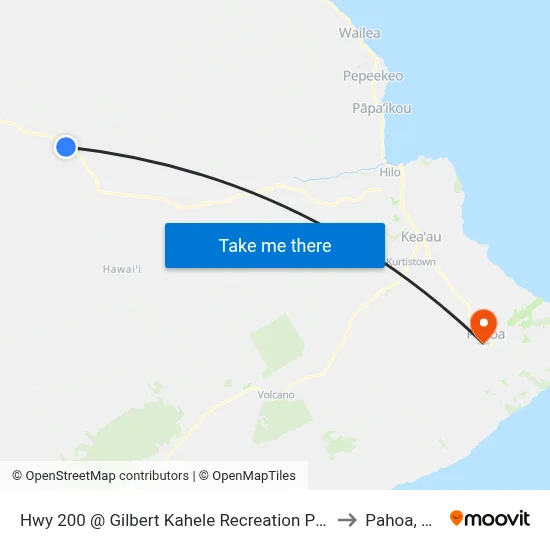 Hwy 200 @ Gilbert Kahele Recreation Park (At Flag Poles) to Pahoa, Hawaii map