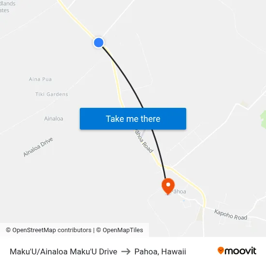 Maku'U/Ainaloa Maku'U Drive to Pahoa, Hawaii map
