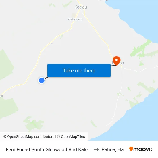 Fern Forest South Glenwood And Kaleponi Road to Pahoa, Hawaii map