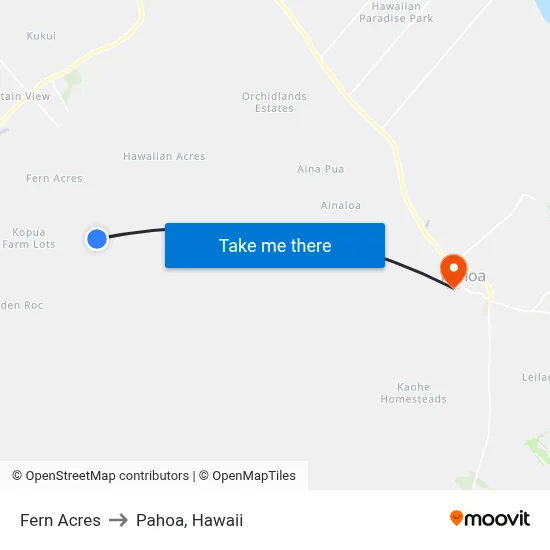 Fern Acres to Pahoa, Hawaii map