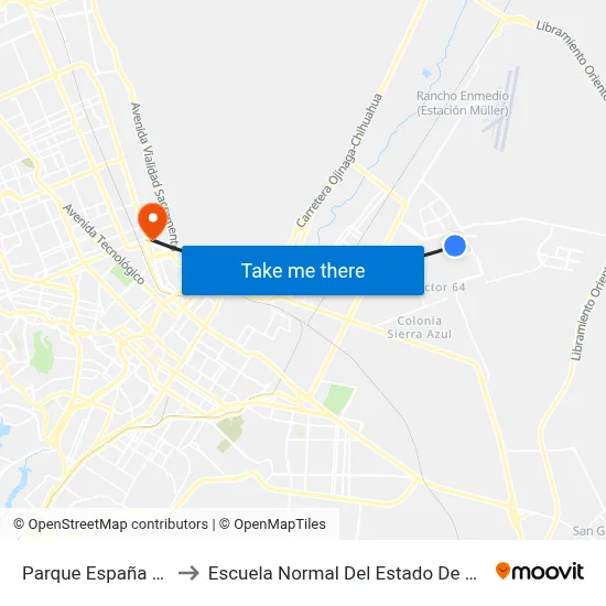Parque España 10210 to Escuela Normal Del Estado De Chihuahua map