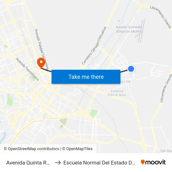 Avenida Quinta Real 9728 to Escuela Normal Del Estado De Chihuahua map