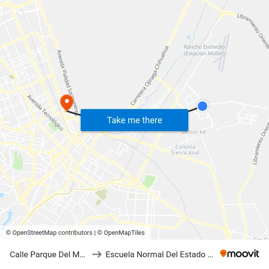 Calle Parque Del Moro, 10337 to Escuela Normal Del Estado De Chihuahua map