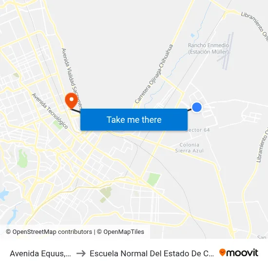 Avenida Equus, 9935 to Escuela Normal Del Estado De Chihuahua map
