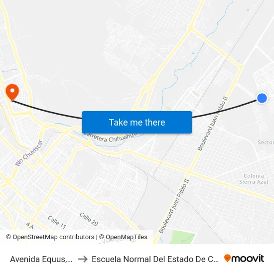 Avenida Equus, 9801 to Escuela Normal Del Estado De Chihuahua map