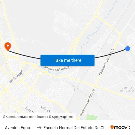 Avenida Equus 352 to Escuela Normal Del Estado De Chihuahua map