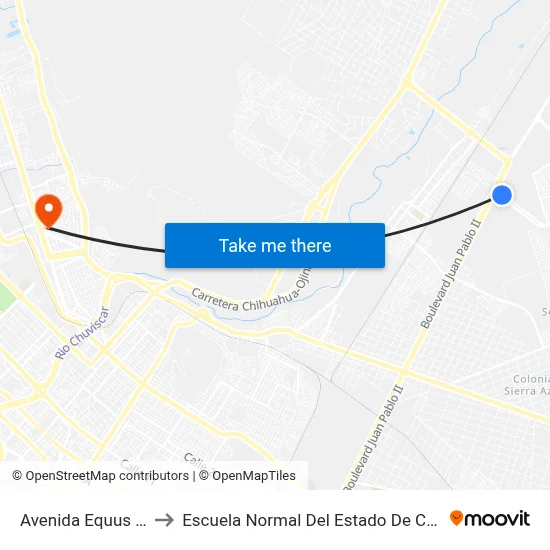 Avenida Equus 9801 to Escuela Normal Del Estado De Chihuahua map