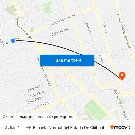 Aztlán 102 to Escuela Normal Del Estado De Chihuahua map